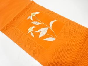 絽綴れ　色紙に草花模様織り出し　名古屋帯